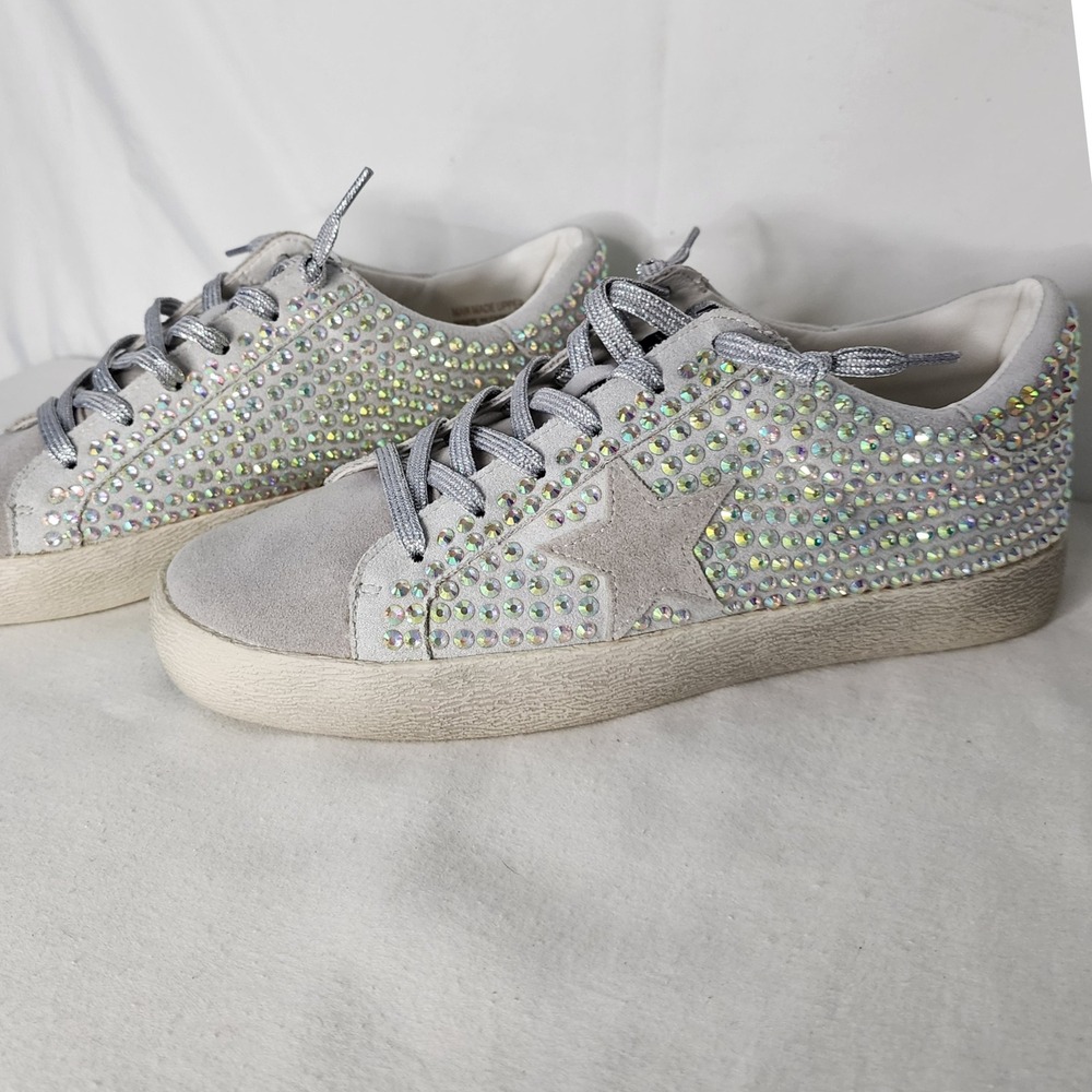 Miracle Miles Rhinestone Sneakers Star Accent Casual Shoes Sparkly Gray US 7